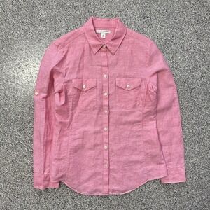 Banana Republic Linen Blend Button Down Long Sleeve Womens S Slim Fit Pink